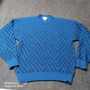Vintage The Mens Store Sweater Size Tall XL Blue Acrylic Knit‎ Made in USA